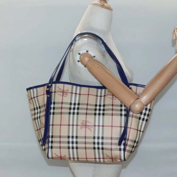 BURBERRY Nova Check Tote Bag PVC Beige Gold Auth - Picture 1 of 15